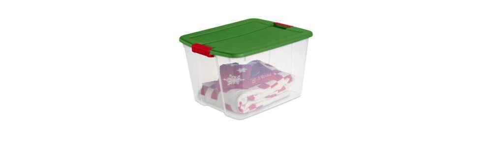 slide 3 of 3, Sterilite Latching Bin Green Lid and Red Latch, 66 qt