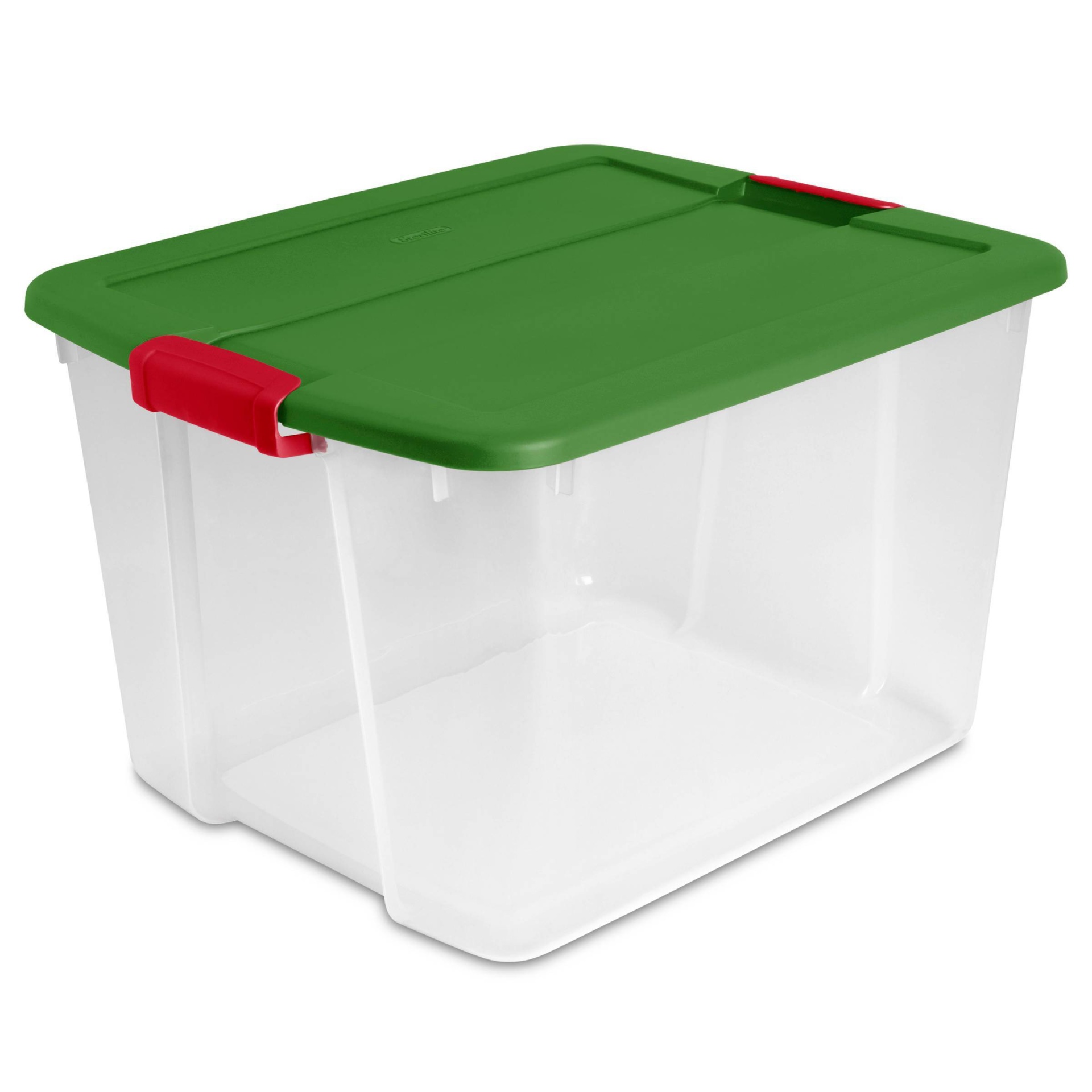 slide 1 of 3, Sterilite Latching Bin Green Lid and Red Latch, 66 qt