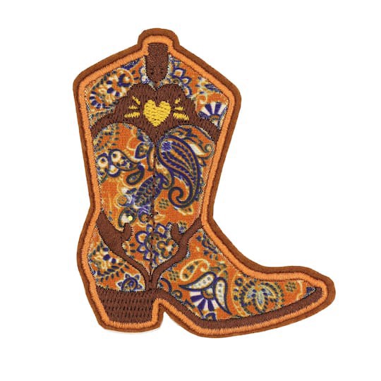 Spring Brown Paisley Cowboy Boot Iron-On & Adhesive Patch By Make ...