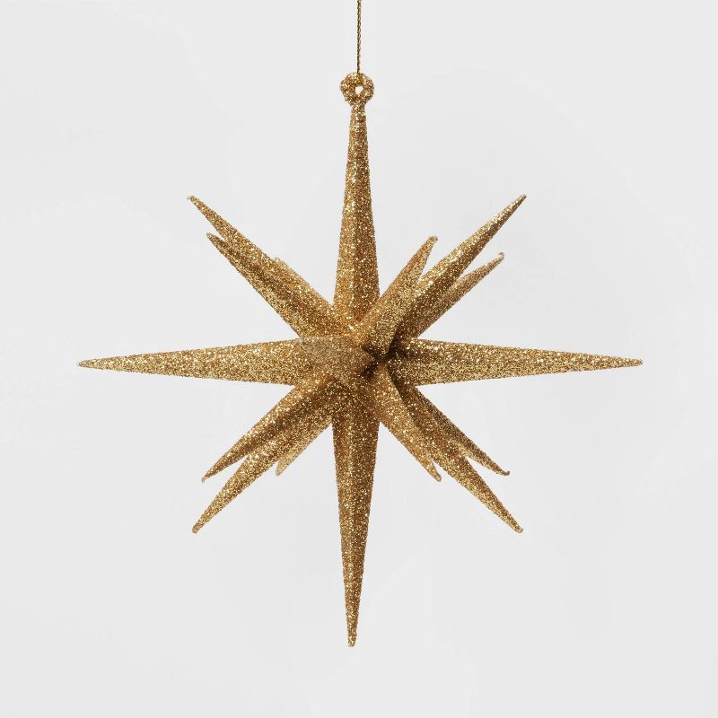 slide 1 of 3, Plastic Spike Starburst Christmas Tree Ornament Gold - Wondershop™: Indoor, 6" Height, Unlit, 1 ct