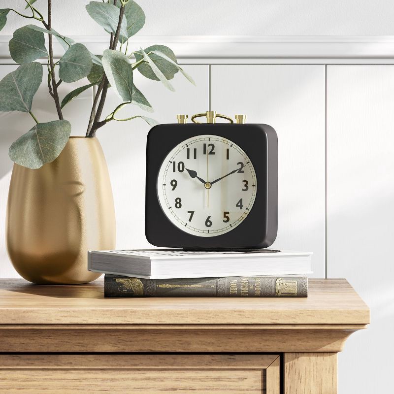 slide 2 of 3, 5" Square Alarm Clock Black - Threshold™: Vintage-Style for Bedroom, Desk & Table Use, Easy Read Display, 1 ct