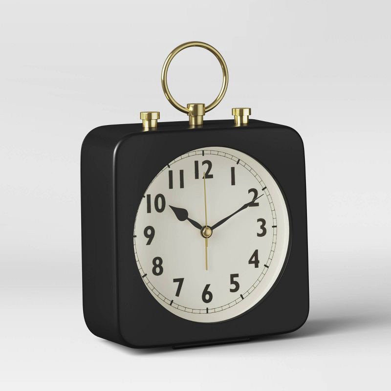 slide 3 of 3, 5" Square Alarm Clock Black - Threshold™: Vintage-Style for Bedroom, Desk & Table Use, Easy Read Display, 1 ct