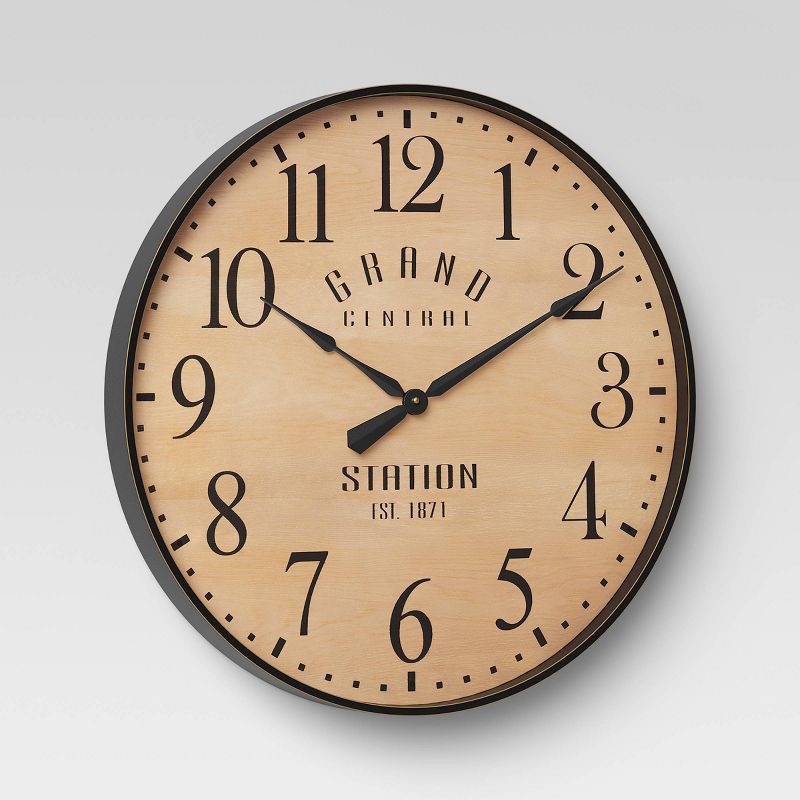 slide 3 of 3, 26" Grand Central Station Wall Clock Tan/Black - Threshold™: Vintage-Inspired, Large Numerals, Indoor Decor, 1 ct