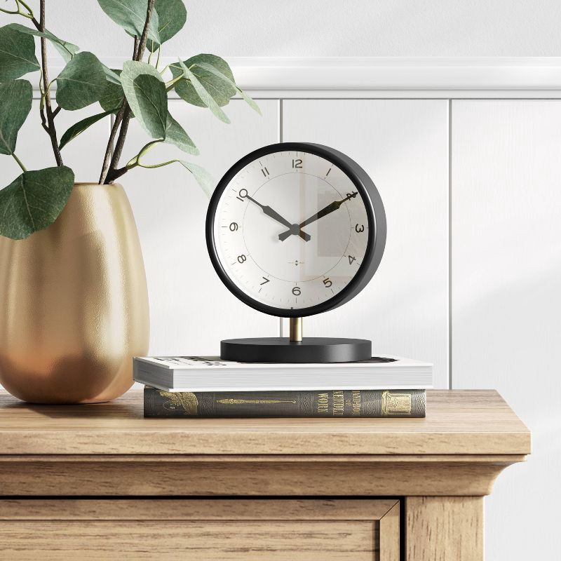 slide 2 of 3, Table Clock Matte Black - Threshold™: Traditional Analog Desk Timepiece, Glass & Metal, 5.9" Height, 1 ct