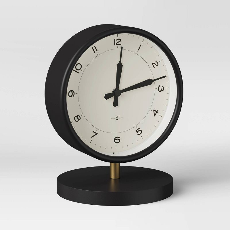 slide 3 of 3, Table Clock Matte Black - Threshold™: Traditional Analog Desk Timepiece, Glass & Metal, 5.9" Height, 1 ct
