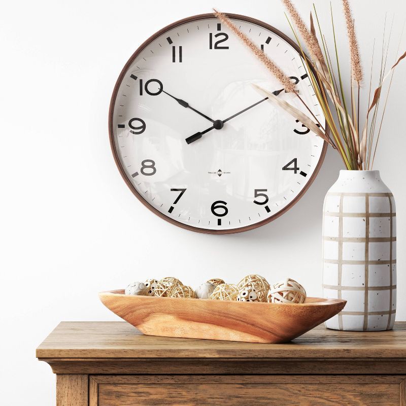 slide 2 of 3, 16" Thin Frame Wall Clock Red/Brown - Threshold™: Elegant Indoor Timepiece, Bold Numerals, 1 ct