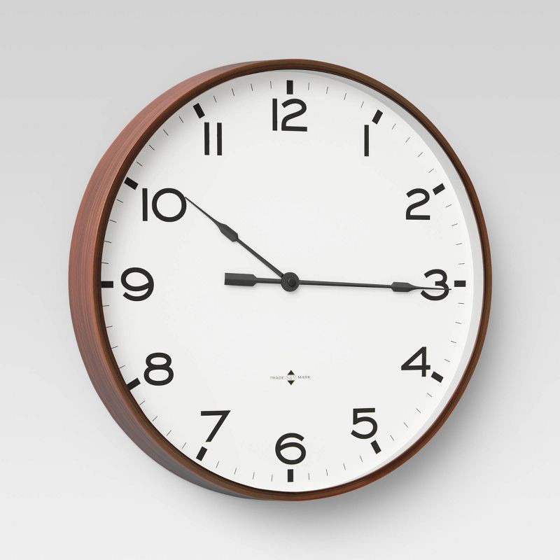 slide 3 of 3, 16" Thin Frame Wall Clock Red/Brown - Threshold™: Elegant Indoor Timepiece, Bold Numerals, 1 ct