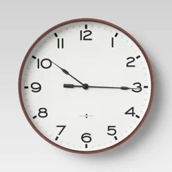 16" Thin Frame Wall Clock Red/Brown - Threshold™: Elegant Indoor Timepiece, Bold Numerals