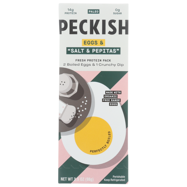 slide 1 of 1, PECKISH Eggs & Salt & Pepitas Fresh Protein Pack, 3.5 oz