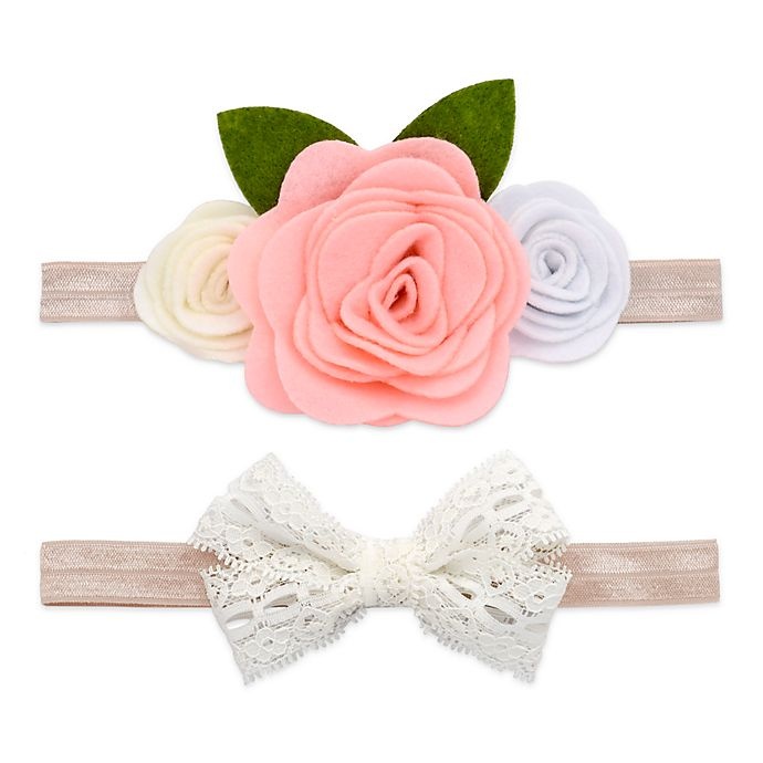 slide 1 of 1, Khristie Felt Roses and Lace Bow Headbands, 2 ct