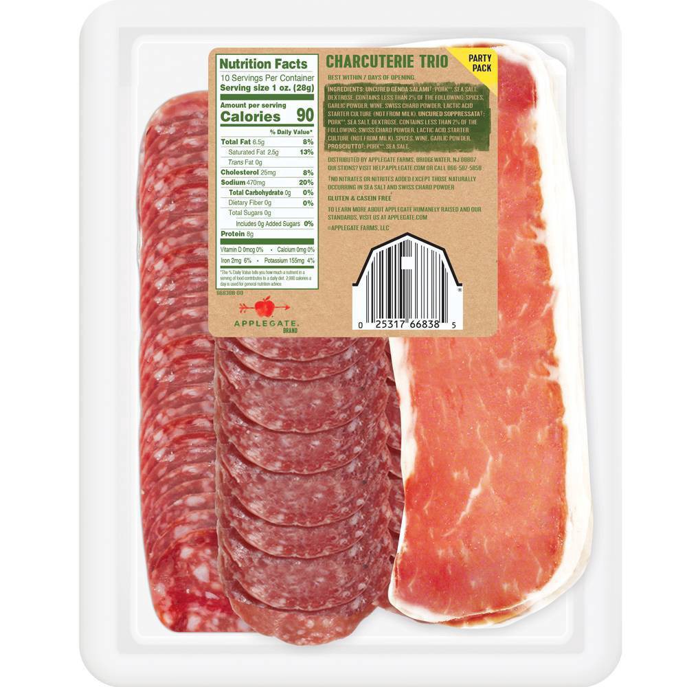 slide 3 of 4, Applegate Farms Applegate Natural Charcuterie Trio with Prosciutto, Uncured Genoa Salami & Uncured Soppressata - 10oz, 10 oz