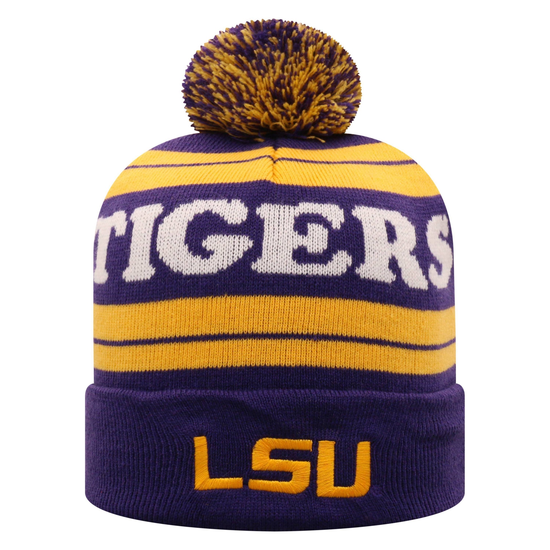 slide 1 of 2, NCAA LSU Tigers Men's Cuffed Knit Beanie with Pom, 1 ct