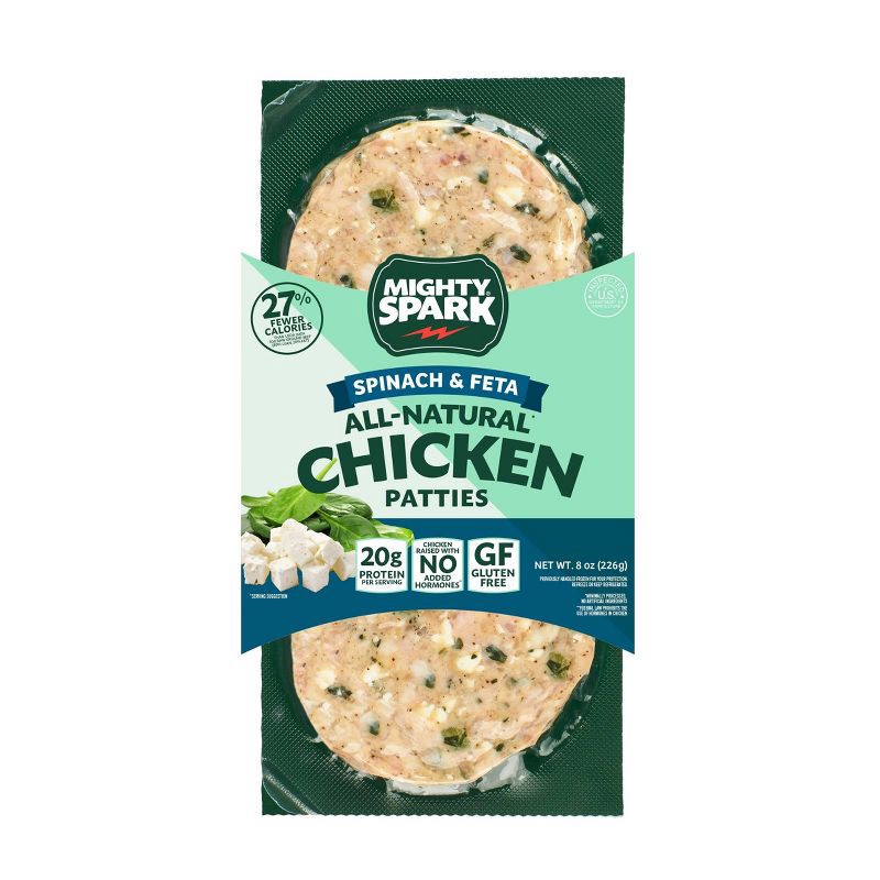 slide 1 of 4, Mighty Spark Food Co. Mighty Spark Spinach & Feta Chicken Burger Patties - 8oz, 8 oz