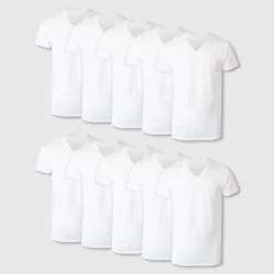 Hanes Men's V-Neck Undershirt 10pk - White S: Tagless, Moisture Wicking, Breathable Cotton