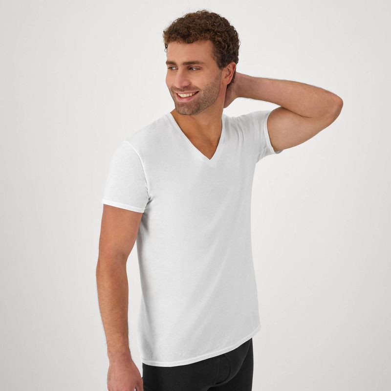 slide 7 of 9, Hanes Men's V-Neck Undershirt 10pk - White M: Cotton, Tagless, Moisture Wicking, Pullover, 10 ct