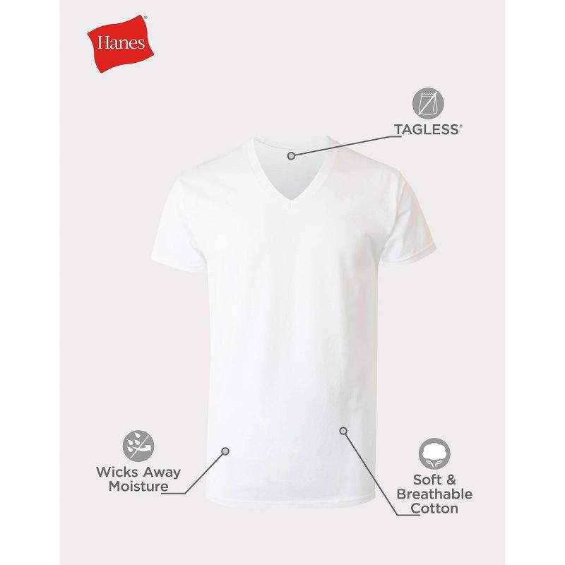 slide 8 of 9, Hanes Men's V-Neck Undershirt 10pk - White XL: Tagless, Moisture Wicking, Breathable Cotton, 10 ct