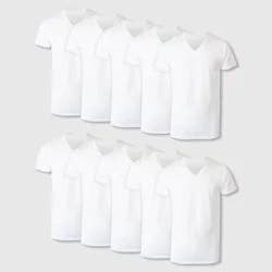 Hanes Men's V-Neck Undershirt 10pk - White XL: Tagless, Moisture Wicking, Breathable Cotton