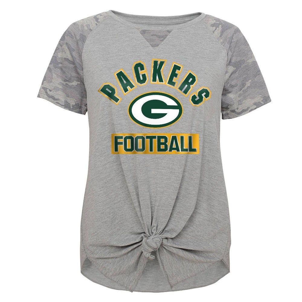 slide 2 of 3, NFL Green Bay Packers Women's Short Sleeve Front Knot T-Shirt - XL, 1 ct