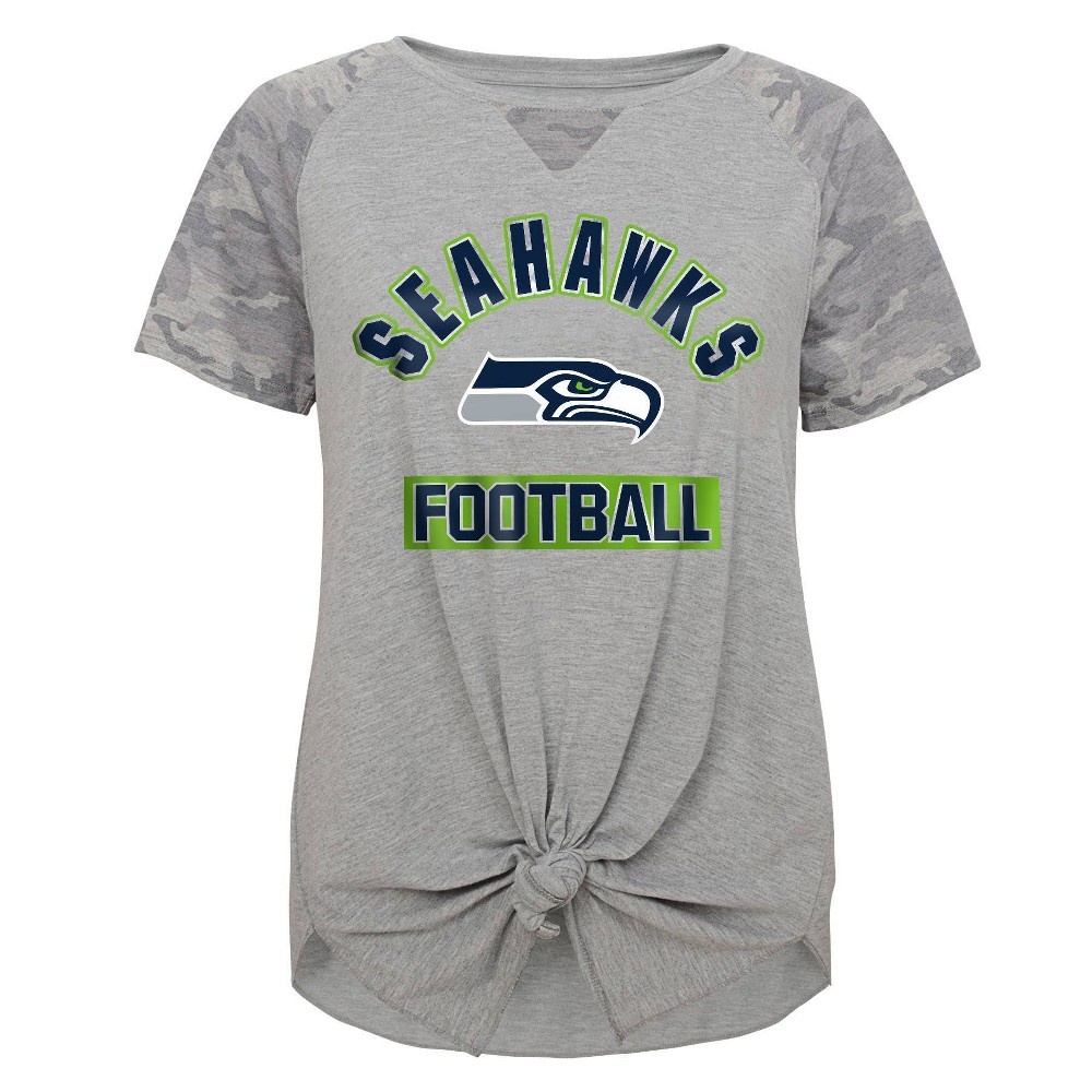 slide 2 of 3, NFL Seattle Seahawks Women's Short Sleeve Front Knot T-Shirt - XL, 1 ct