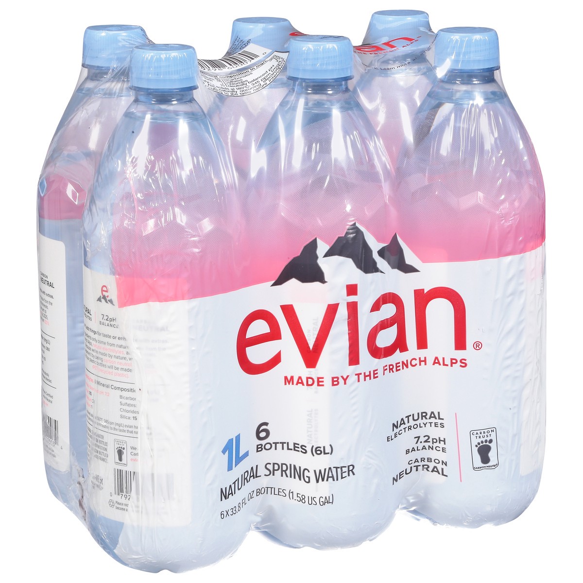 slide 2 of 9, Evian Natural Spring Water, 1 L bottles, 6 pack, 6 ct; 1 liter