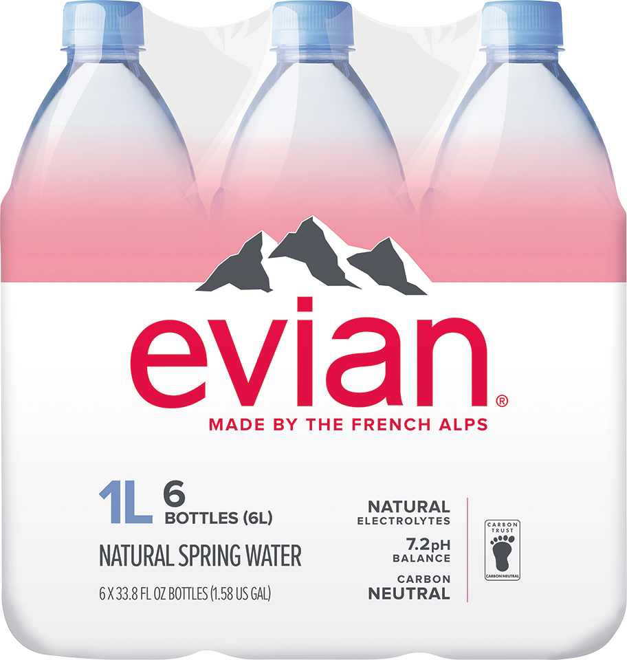 slide 1 of 1, evian Natural Spring Water bottles, 6 ct; 33.8 fl oz