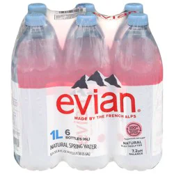 Evian Natural Spring Water 6 - 33.8 fl oz Bottles