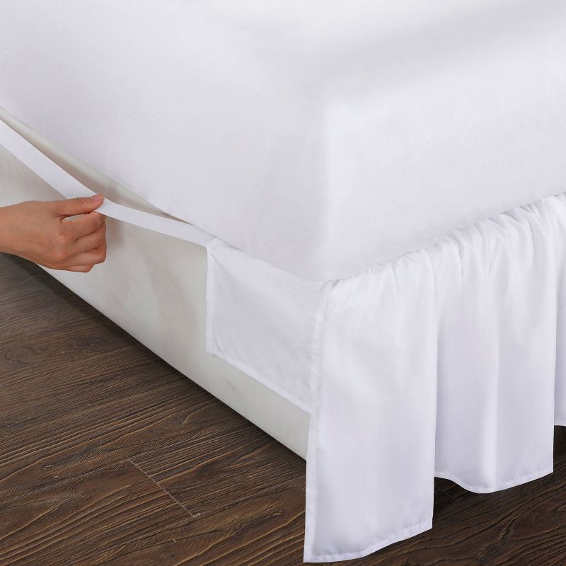 slide 3 of 8, Queen Ruffled Bed Skirt White - Magic Skirt: Polyester, Machine Washable, Plain Weave, All Ages, 15" Drop, 1 ct