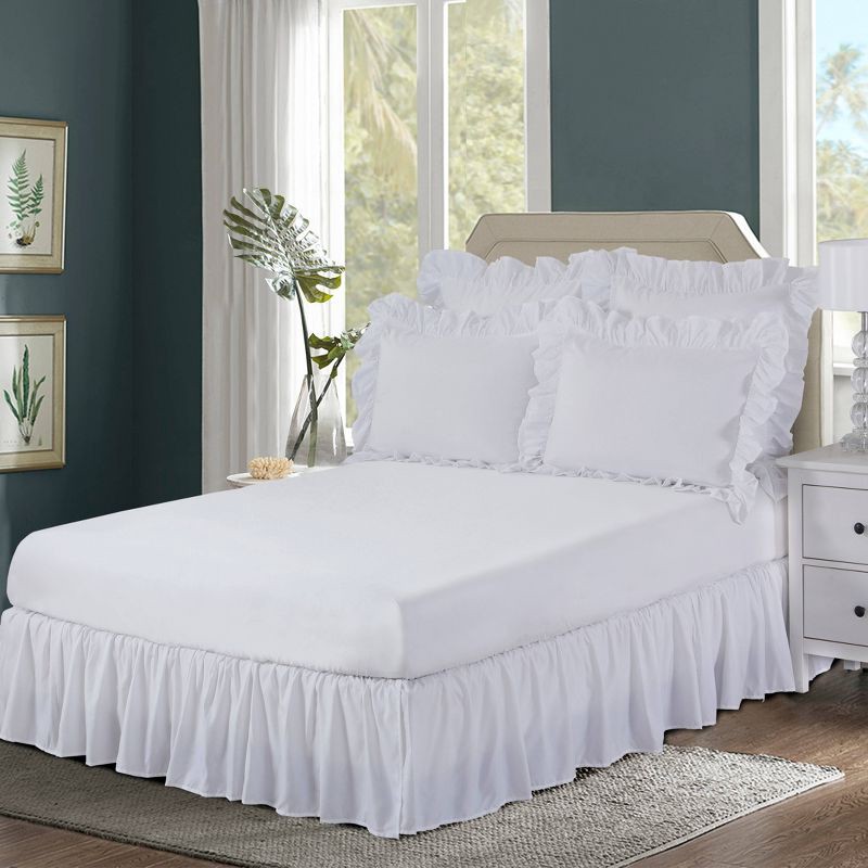 slide 8 of 8, Queen Ruffled Bed Skirt White - Magic Skirt: Polyester, Machine Washable, Plain Weave, All Ages, 15" Drop, 1 ct