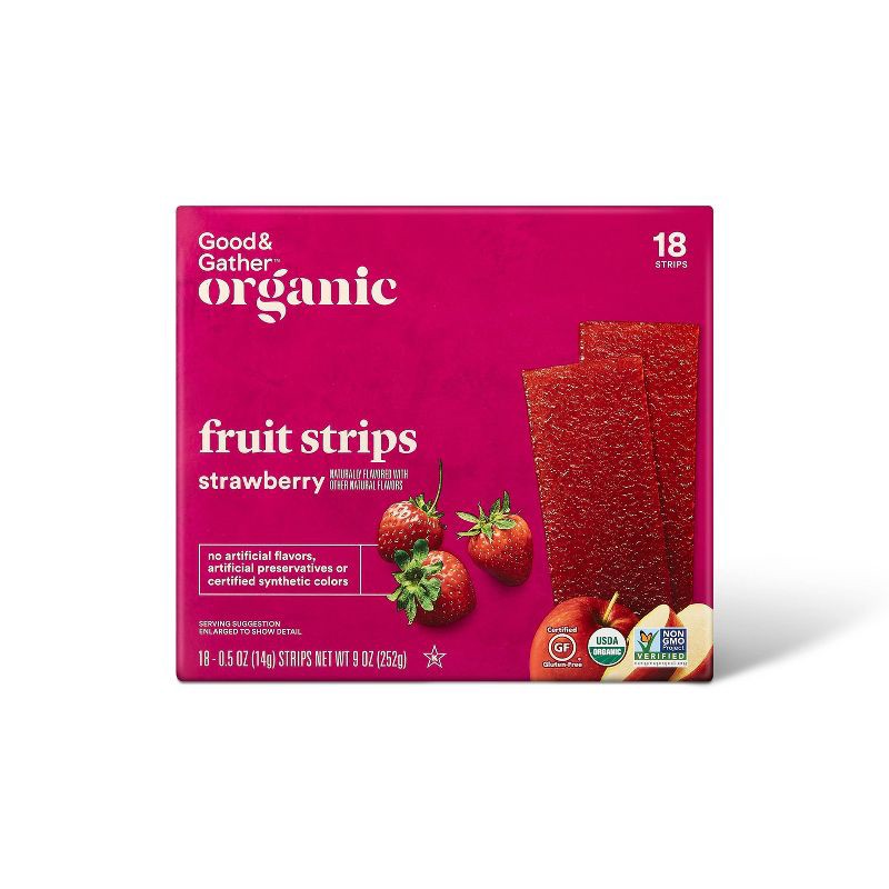 slide 1 of 4, Organic Strawberry Strip - 9oz/18ct - Good & Gather™, 18 ct; 9 oz