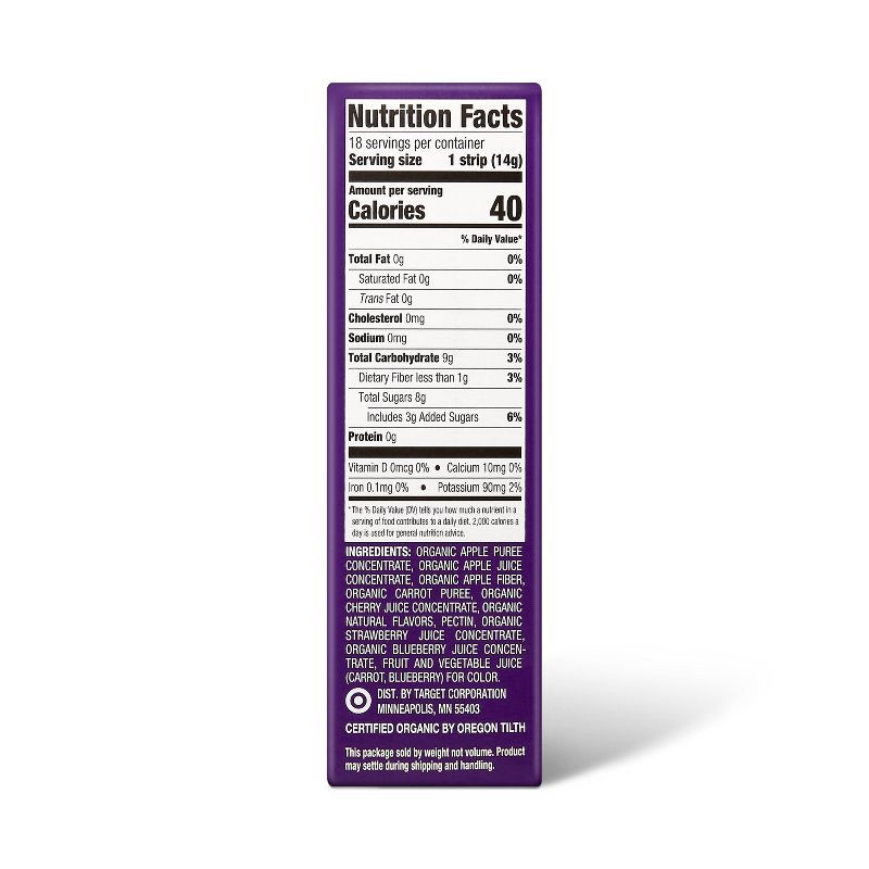 slide 2 of 4, Organic Fruit and Vegetable Cherry Berry Strip - 9oz/18ct - Good & Gather™, 18 ct; 9 oz