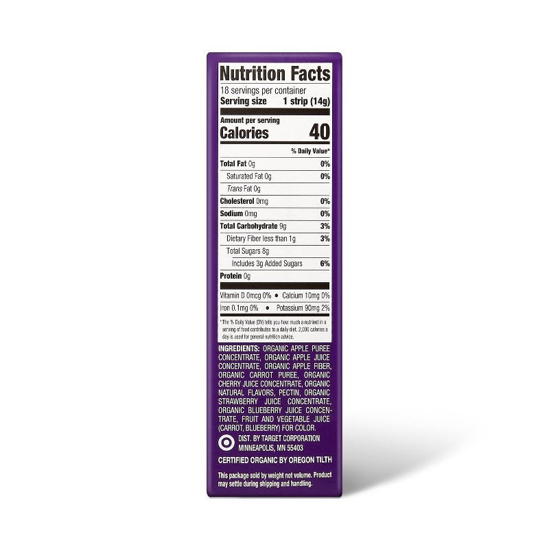slide 4 of 4, Organic Fruit and Vegetable Cherry Berry Strip - 9oz/18ct - Good & Gather™, 18 ct; 9 oz