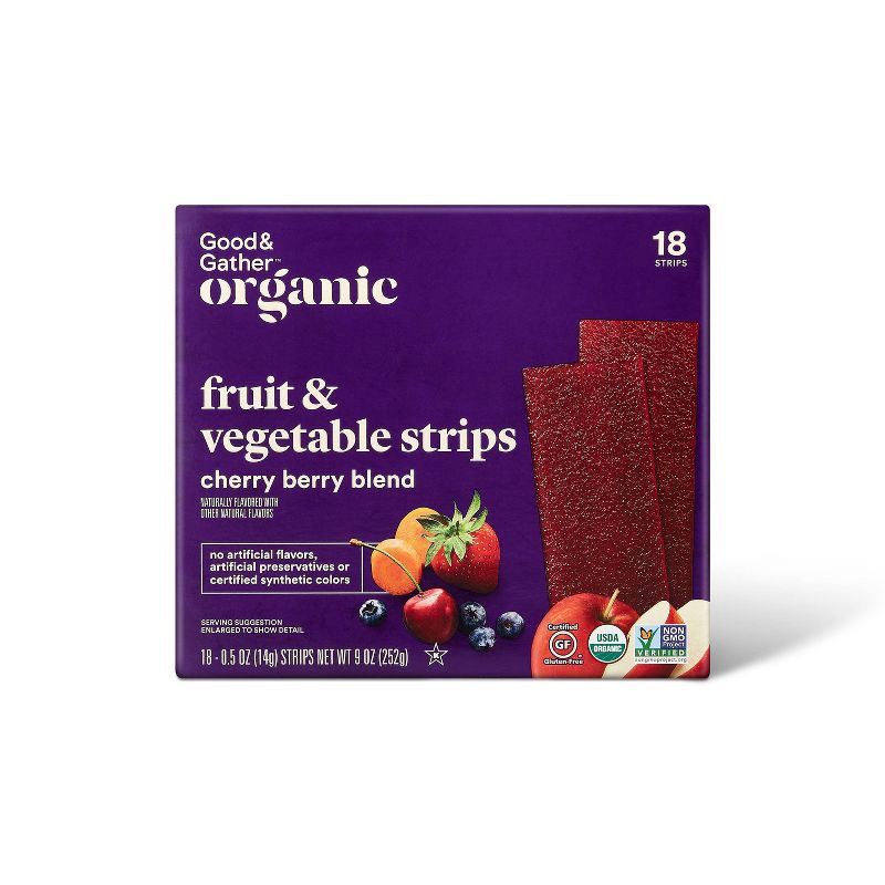 slide 1 of 4, Organic Fruit and Vegetable Cherry Berry Strip - 9oz/18ct - Good & Gather™, 18 ct; 9 oz