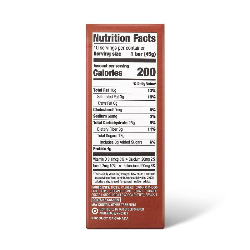 slide 2 of 5, Date and nut Bars Chocolate Chip Cookie Dough - 16oz/10ct - Good & Gather™, 10 ct; 16 oz