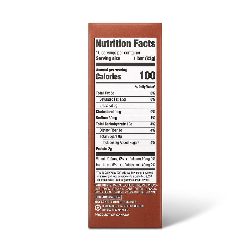 slide 2 of 5, Date and nut Bars Mini Chocolate Chip Cookie Dough - 7.8oz/10ct - Good & Gather™, 10 ct; 7.8 oz