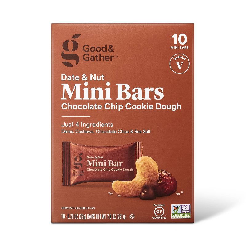slide 1 of 5, Date and nut Bars Mini Chocolate Chip Cookie Dough - 7.8oz/10ct - Good & Gather™, 10 ct; 7.8 oz