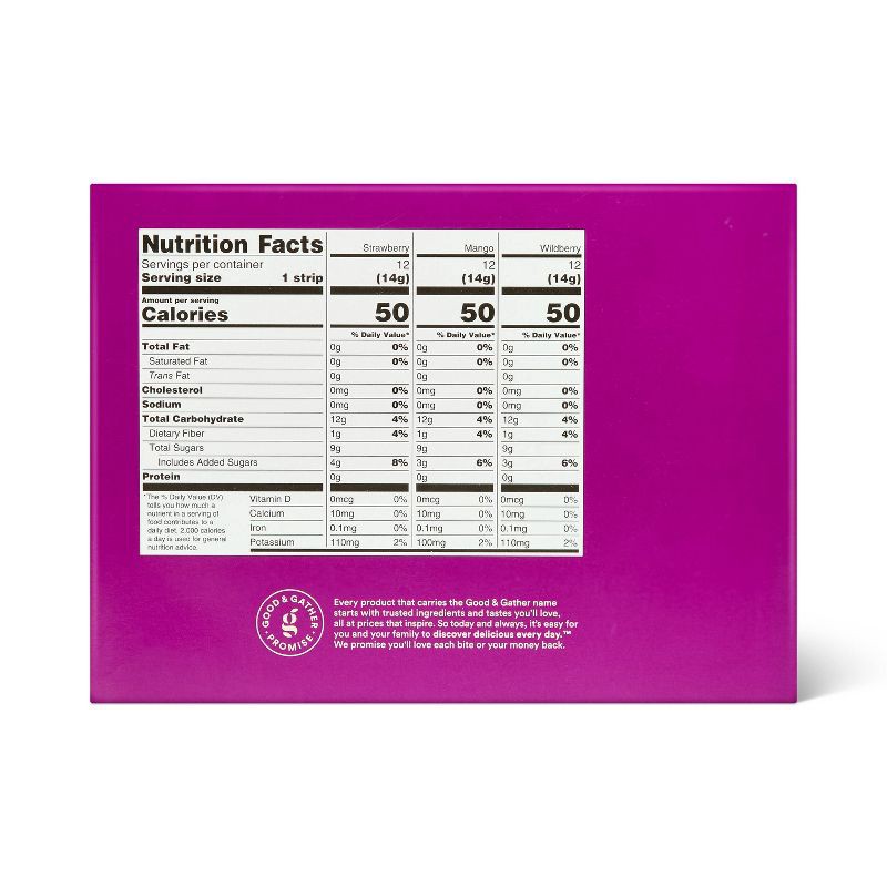 slide 2 of 5, Organic Fruit Strip Variety Pack - Strawberry, Mango, Wildberry - 18oz/36ct - Good & Gather™, 36 ct; 18 oz
