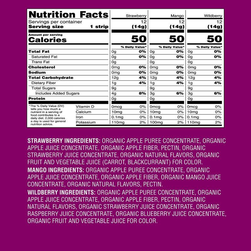 slide 5 of 5, Organic Fruit Strip Variety Pack - Strawberry, Mango, Wildberry - 18oz/36ct - Good & Gather™, 36 ct; 18 oz