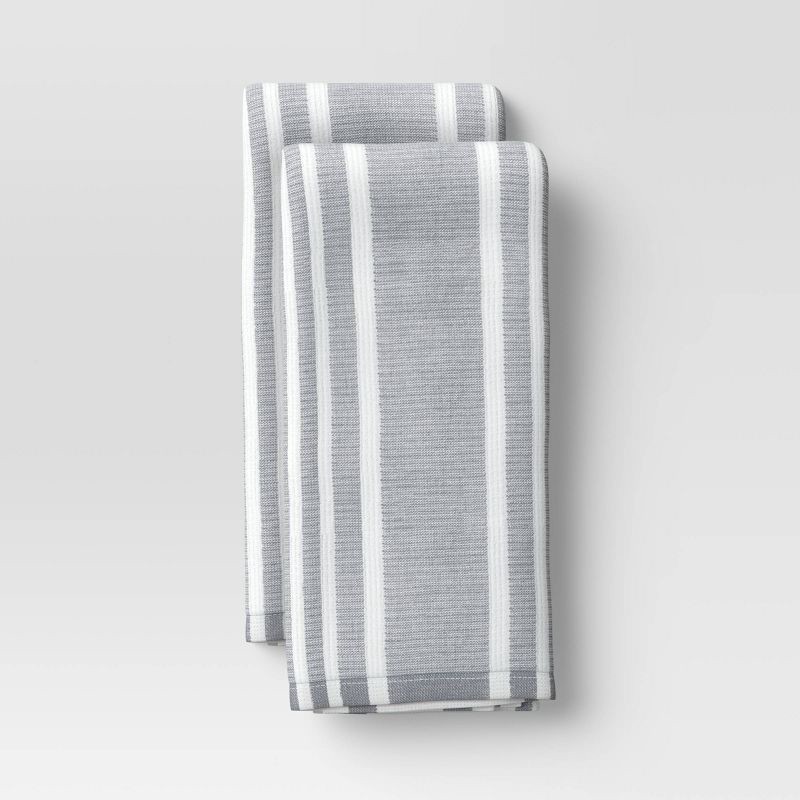 slide 1 of 3, 2pk Cotton Striped Terry Kitchen Towels Gray - Threshold™, 2 ct