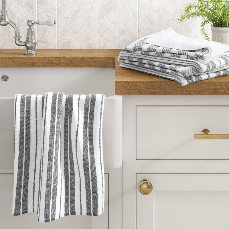 slide 2 of 3, 5pk Cotton Assorted Kitchen Towels Gray - Threshold™, 5 ct