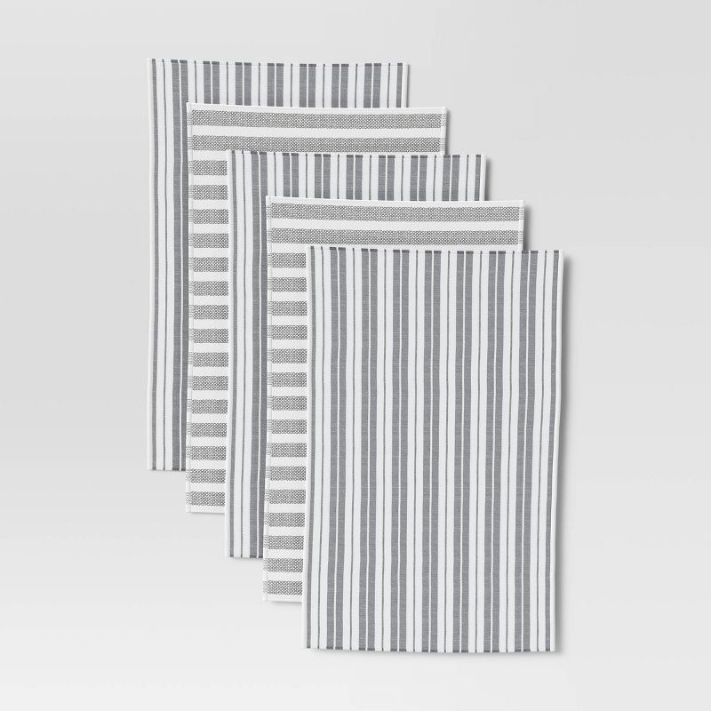slide 3 of 3, 5pk Cotton Assorted Kitchen Towels Gray - Threshold™, 5 ct