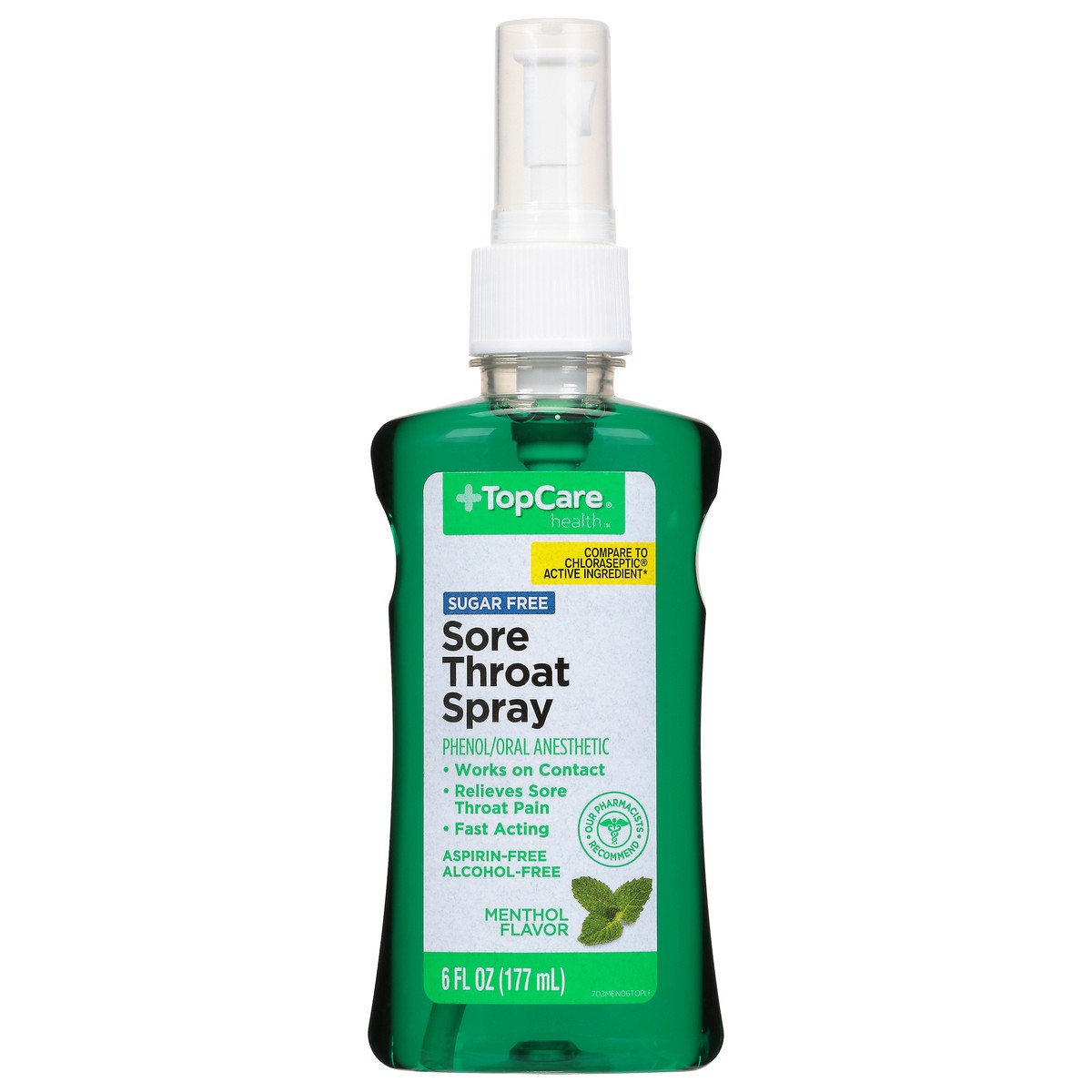 slide 1 of 9, TopCare Health Sugar Free Menthol Flavor Sore Throat Spray 6 fl oz, 6 fl oz