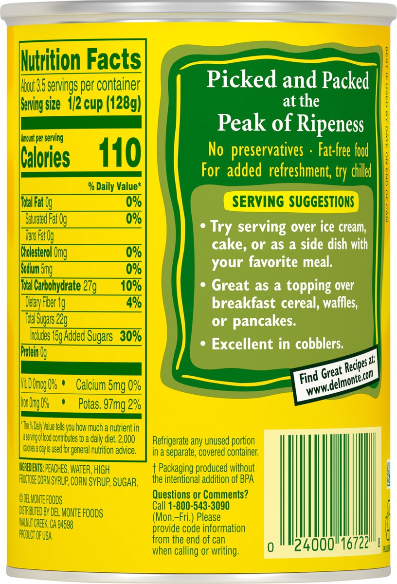 slide 3 of 7, Del Monte Yellow Freestone Peach Slices In Heavy Syrup, 15.25 oz