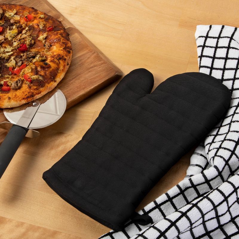 slide 2 of 4, 7pc Cotton Kitchen Textile Set Black - Room Essentials™: Includes Oven Mitt, Kitchen Towels, Pot Holders, Dish Cloths, 7 ct