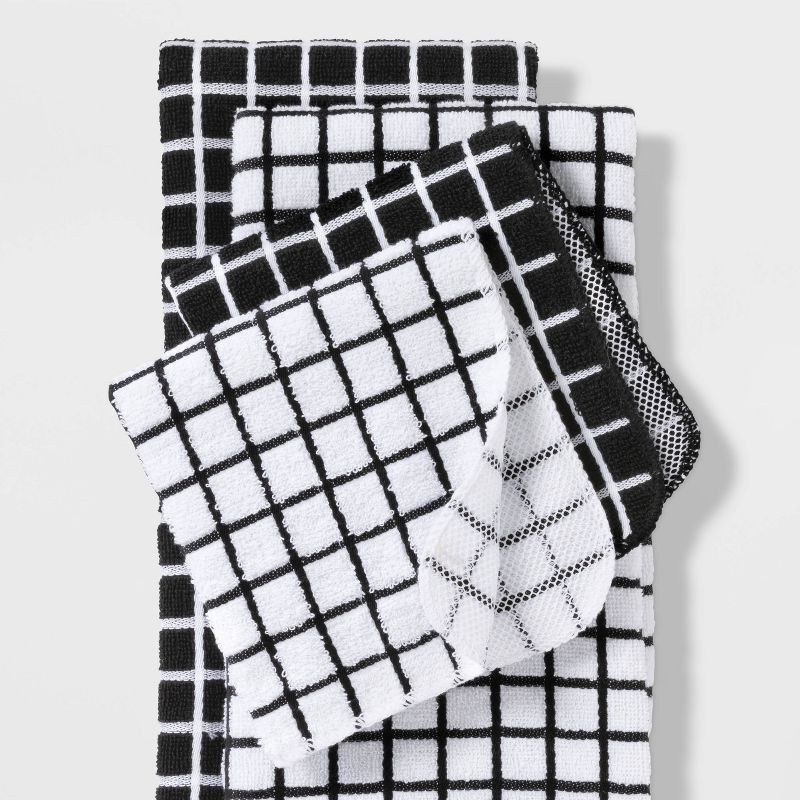 slide 4 of 4, 7pc Cotton Kitchen Textile Set Black - Room Essentials™: Includes Oven Mitt, Kitchen Towels, Pot Holders, Dish Cloths, 7 ct