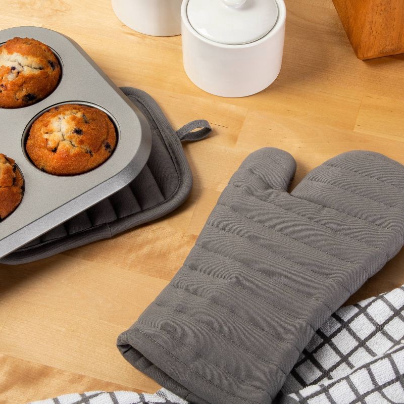 slide 2 of 4, 7pc Cotton Kitchen Textile Set Gray - Room Essentials™: Includes Towels, Pot Holders, Oven Mitts, Dish Cloths, 7 ct