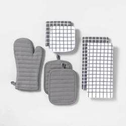 7pc Cotton Kitchen Textile Set Gray - Room Essentials™: Includes Towels, Pot Holders, Oven Mitts, Dish Cloths