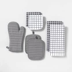 7pc Cotton Kitchen Textile Set Gray - Room Essentials™: Includes Towels, Pot Holders, Oven Mitts, Dish Cloths