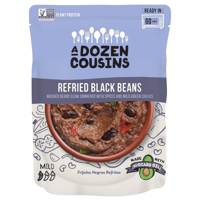 slide 1 of 4, A Dozen Cousins Refried Black Beans - 10oz, 10 oz