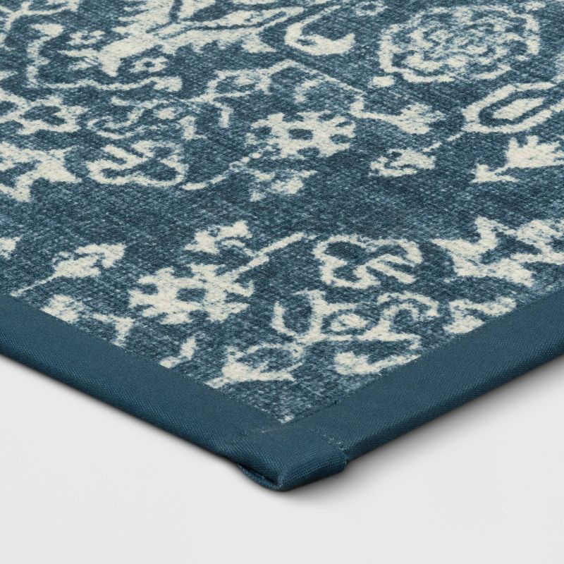 slide 3 of 4, 60" x 20" Vintage Print Comfort Kitchen Runner Rug Blue - Threshold™, 1 ct