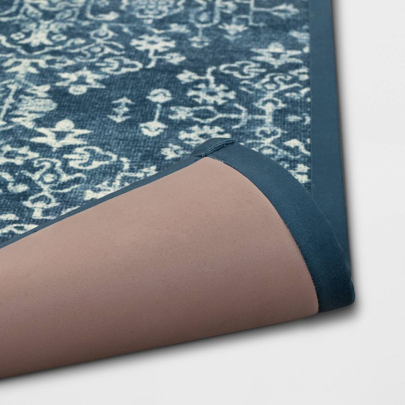 slide 4 of 4, 60" x 20" Vintage Print Comfort Kitchen Runner Rug Blue - Threshold™, 1 ct